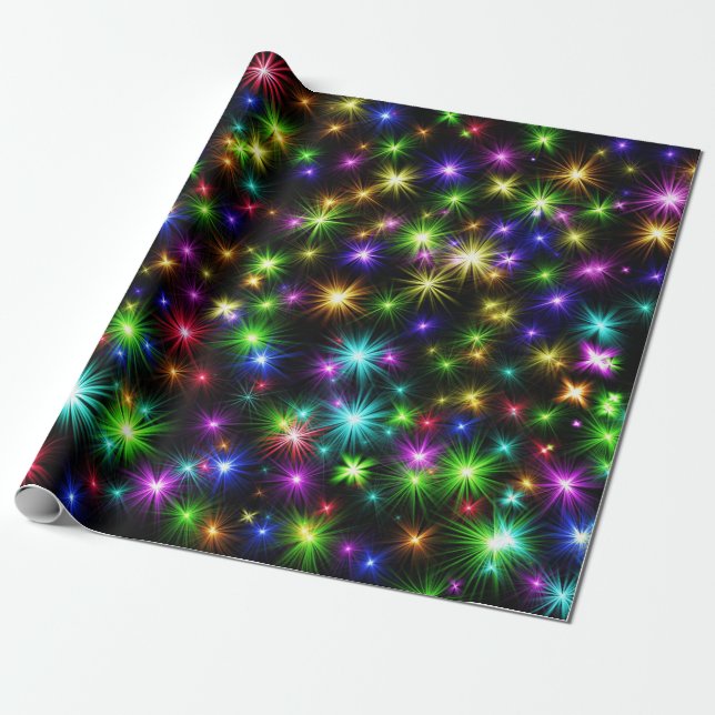Lila, grün, blau, Sterne Weihnachten Geschenkpapier (Ungerollt)