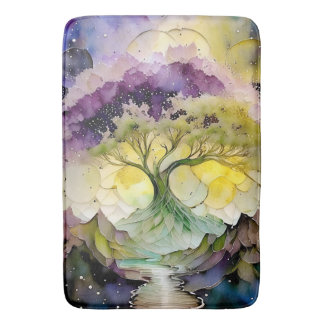 Lila Grün Gelb Blau Abstrakter Fantasy-Baum Badematte