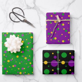 LILA GRÜN GELBE MARDI GRAS MUSTER GESCHENKPAPIER SET