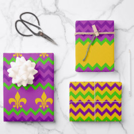 LILA GRÜN GELBE MARDI GRAS MUSTER GESCHENKPAPIER SET