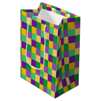 LILA GRÜN GELBE MARDO GRAS QUADRATE MITTLERE GESCHENKTÜTE