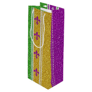 LILA GRÜN GOLD GLITZER LOOK MARDI GRAS GESCHENKTÜTE FÜR WEINFLASCHEN