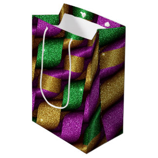 LILA GRÜN GOLD GLITZER LOOK MARDI GRAS MITTLERE GESCHENKTÜTE