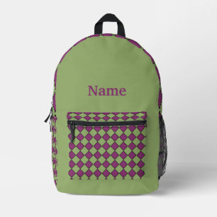 Lila Grün Karo Diamant Muster Bedruckter Rucksack