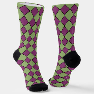 Lila Grün Karo Diamant Muster Socken