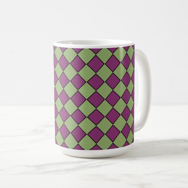 Lila Grün Karo Diamantmuster Kaffeetasse (VorderseiteRechts)