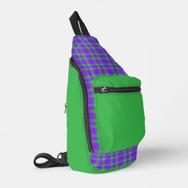 Lila Grün Karomuster Crossbody Bag (Linke Seite)