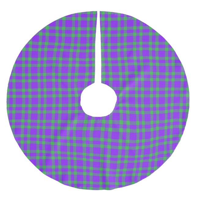 Lila Grün Karomuster Polyester Weihnachtsbaumdecke (Vorderseite)