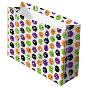LILA GRÜN ORANGE SCHWARZ HALLOWEEN AUGENÄPFEL GROßE GESCHENKTÜTE