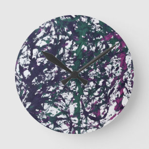 Lila, Grün, Rosa, Marmorkunstwerk Runde Wanduhr
