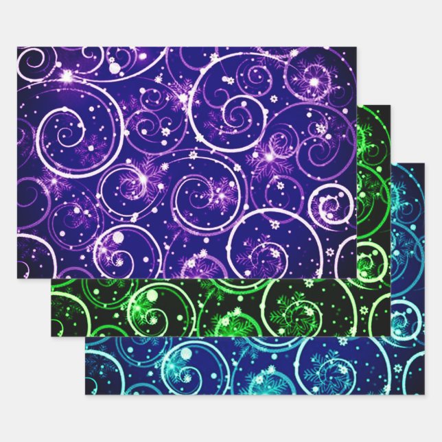 Lila Grün- und Blauer Winterschwirl Geschenkpapier Set (Set)