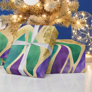 Lila, Grün und Gold Mardi Gras Muster Geschenkpapier