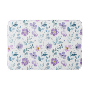 Lila Grüne Aquarell-Wildblume Badematte