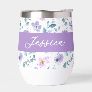 Lila Grüne Aquarell-Wildblumen-Monogramm-Name