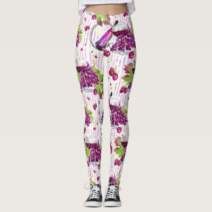 Lila grüne Beige des Weinflaschen-Trauben-Blätter Leggings