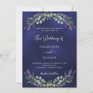 Lila-grüne blaue QR RSVP Luxus-Hochzeit Einladung