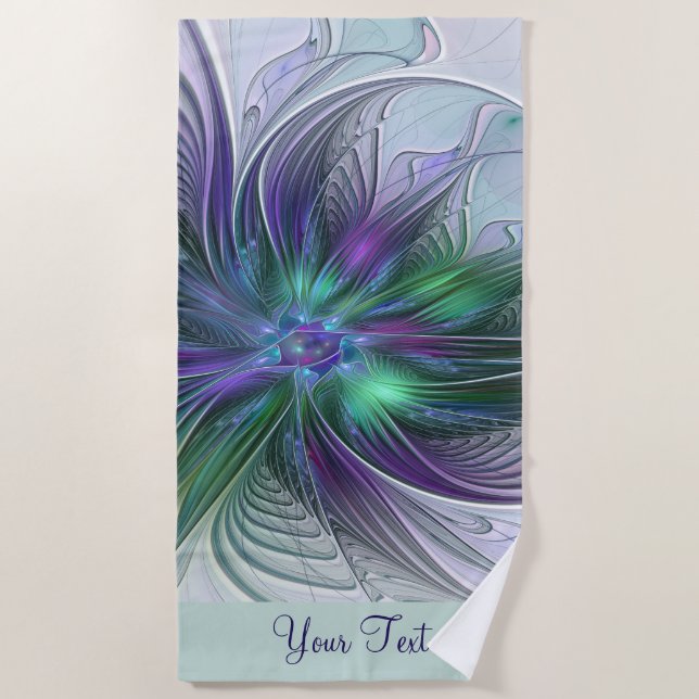 Lila grüne Blume Abstrakt Art Fraktal Name Strandtuch (Vorderseite)