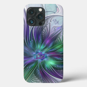 Lila Grüne Blume Abstrakte Fraktal Kunst Initialen Case-Mate iPhone Hülle