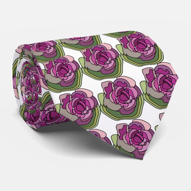 Lila Grüne Blume Floral Krawatte (Gerollt)