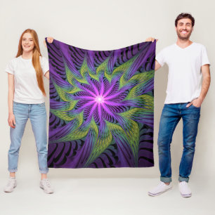 Lila Grüne Blume Moderne Abstrakte Fractal Kunst Fleecedecke
