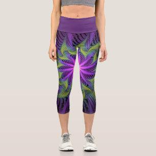 Lila grüne Blume Moderne Abstrakte Fraktal Kunst Capri Leggings