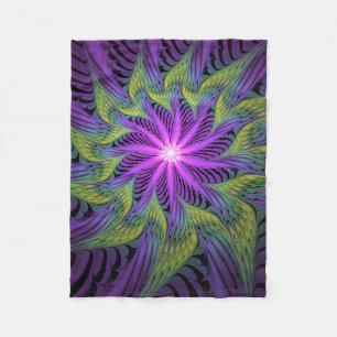 Lila grüne Blume Moderne Abstrakte Fraktal Kunst Fleecedecke