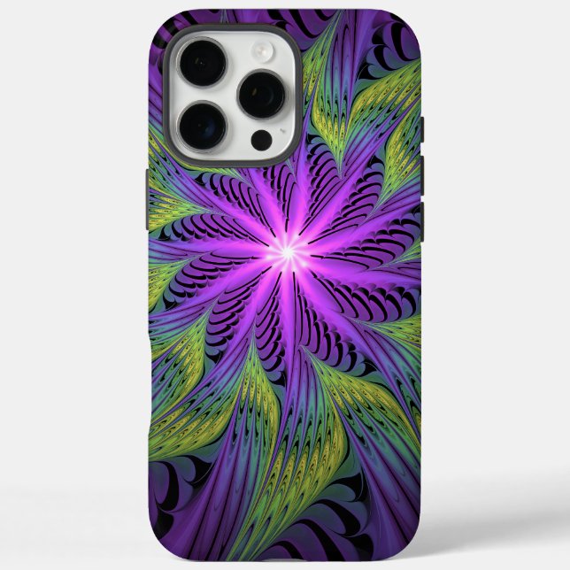Lila grüne Blume Moderne Abstrakte Fraktal Kunst iPhone 16 Pro Max Hülle (Rückseite)