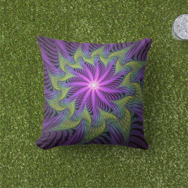Lila grüne Blume Moderne Abstrakte Fraktal Kunst Kissen (Golfball-Marker)