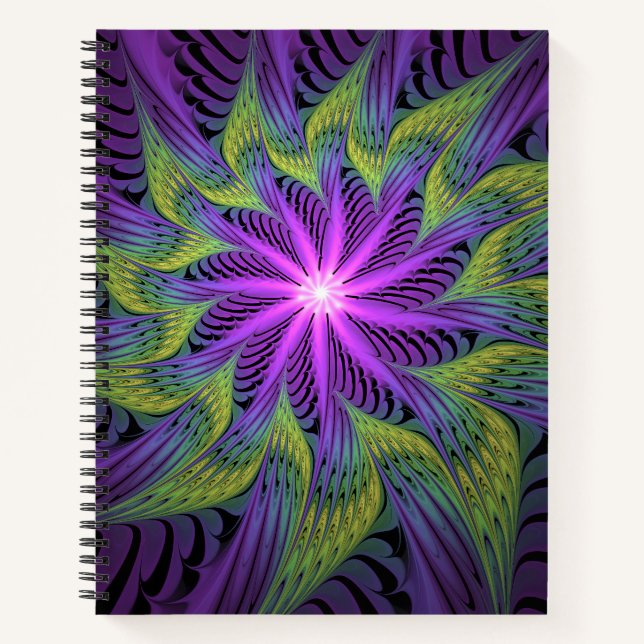 Lila grüne Blume Moderne Abstrakte Fraktal Kunst Notizbuch (Vorderseite)