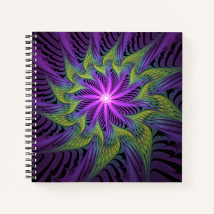 Lila Grüne Blume Moderne Abstrakte Fraktal Kunst Notizbuch