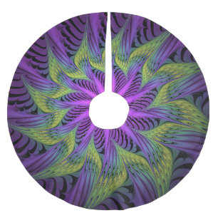 Lila grüne Blume Moderne Abstrakte Fraktal Kunst Polyester Weihnachtsbaumdecke