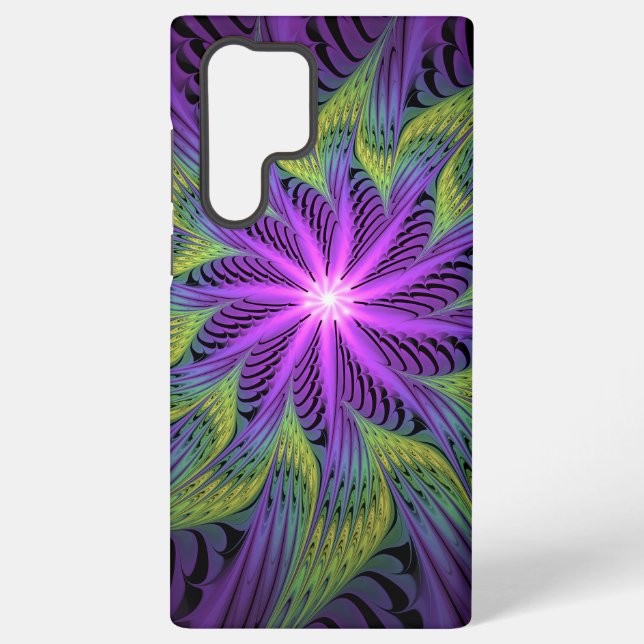 Lila grüne Blume Moderne Abstrakte Fraktal Kunst Samsung Galaxy Hülle (Rückseite)