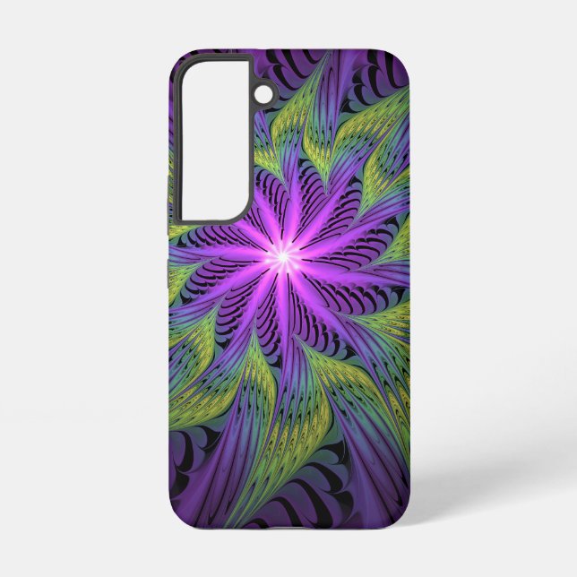 Lila grüne Blume Moderne Abstrakte Fraktal Kunst Samsung Galaxy Hülle (Rückseite)