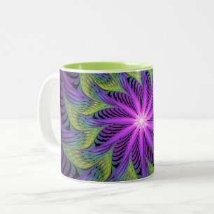 Lila Grüne Blume Moderne Abstrakte Fraktal Kunst Zweifarbige Tasse