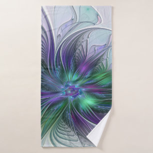 Lila grüne Blume Moderne Abstrakte Kunst Fraktal Badehandtuch