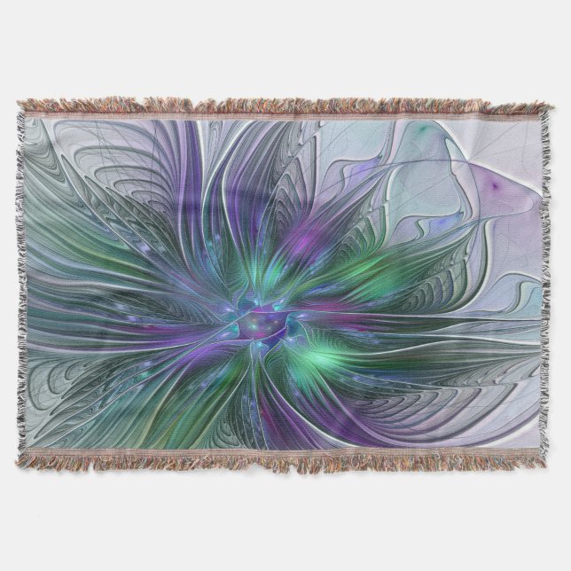 Lila grüne Blume Moderne Abstrakte Kunst Fraktal Decke (Vorderseite)