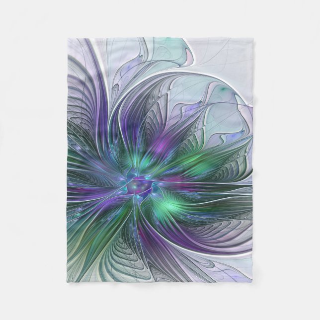 Lila grüne Blume Moderne Abstrakte Kunst Fraktal Fleecedecke (Vorderseite)