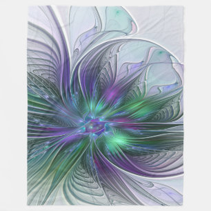 Lila grüne Blume Moderne Abstrakte Kunst Fraktal Fleecedecke