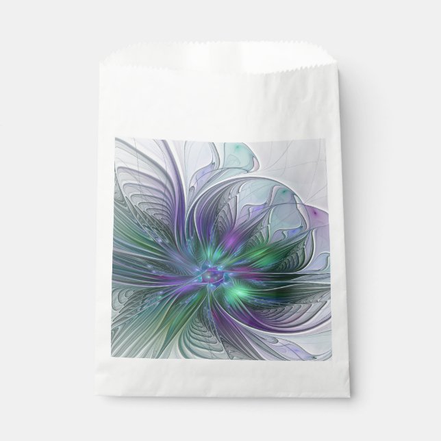 Lila grüne Blume Moderne Abstrakte Kunst Fraktal Geschenktütchen (Vorderseite)