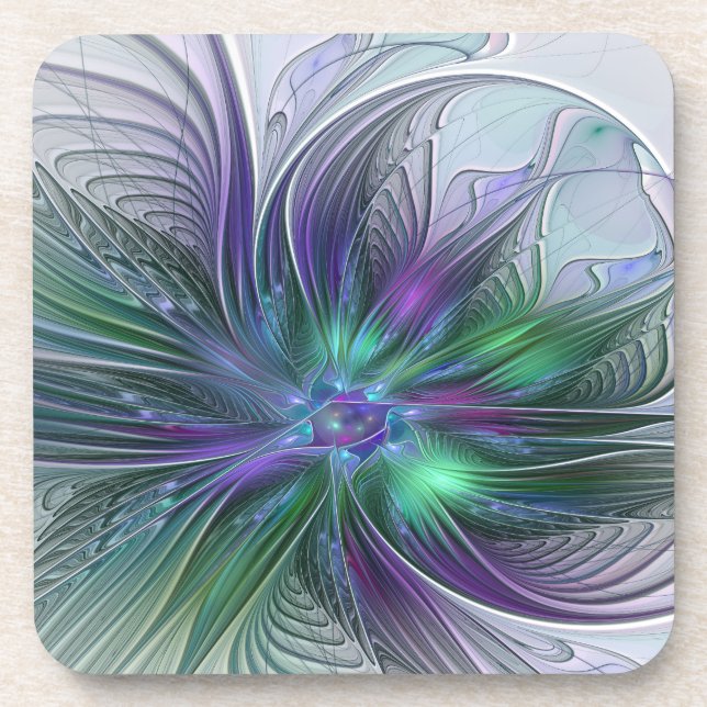 Lila grüne Blume Moderne Abstrakte Kunst Fraktal Getränkeuntersetzer (Vorderseite)