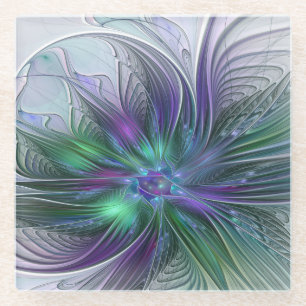 Lila grüne Blume Moderne Abstrakte Kunst Fraktal Glasuntersetzer