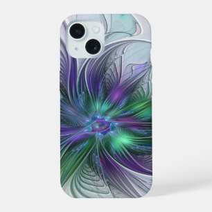 Lila Grüne Blume Moderne Abstrakte Kunst Fraktal iPhone 15 Hülle
