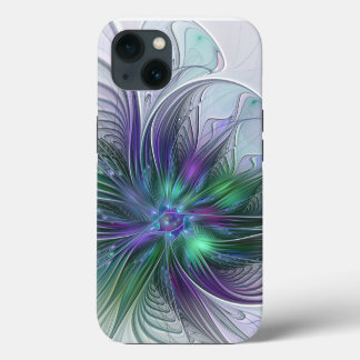 Lila Grüne Blume Moderne Abstrakte Kunst Fraktal iPhone Hülle