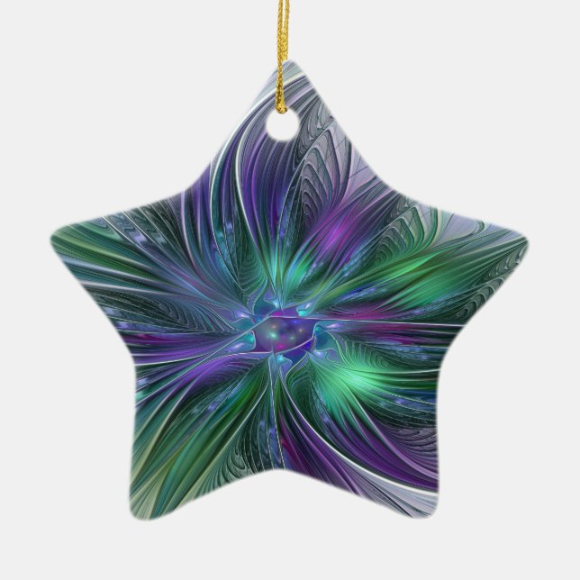 Lila grüne Blume Moderne Abstrakte Kunst Fraktal Keramik Ornament (Vorne)
