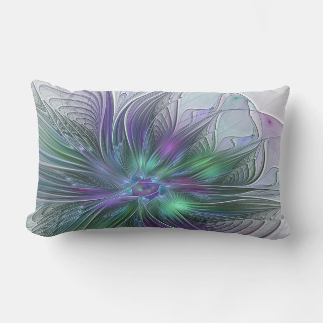 Lila grüne Blume Moderne Abstrakte Kunst Fraktal Kissen Für Draußen (Vorderseite)