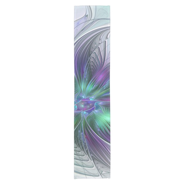 Lila grüne Blume Moderne Abstrakte Kunst Fraktal Kurzer Tischläufer (Vorderseite)