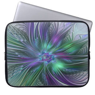 Lila Grüne Blume Moderne Abstrakte Kunst Fraktal Laptopschutzhülle