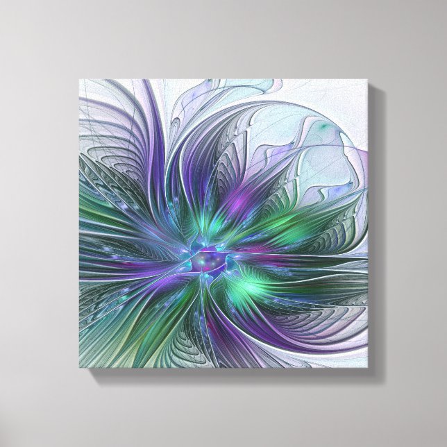 Lila grüne Blume Moderne Abstrakte Kunst Fraktal Leinwanddruck (Vorderseite)