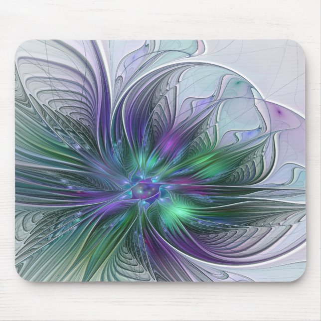 Lila grüne Blume Moderne Abstrakte Kunst Fraktal Mousepad (Vorne)