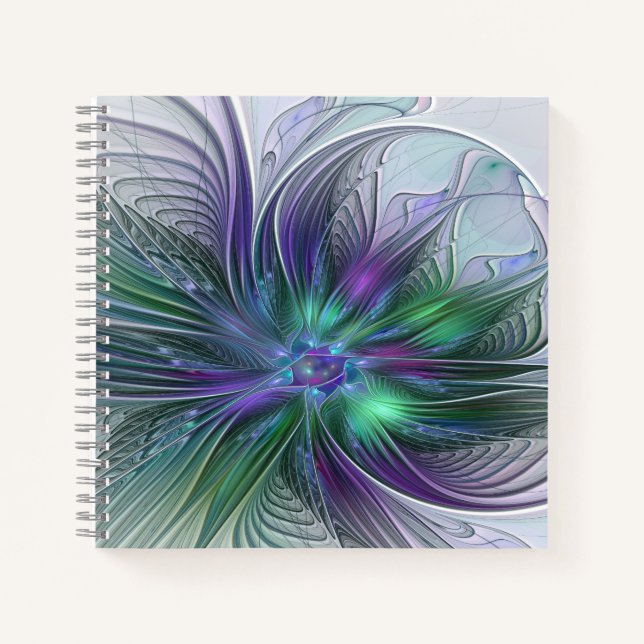 Lila grüne Blume Moderne Abstrakte Kunst Fraktal Notizbuch (Vorderseite)